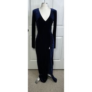 Fashion‎ Nova Love Sex Magic Velvet Dress Womens Large Dark Blue Maxi High Slit